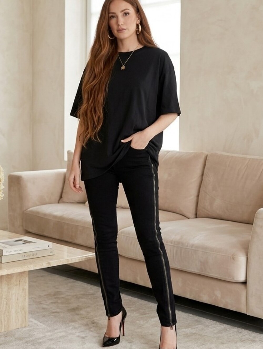 rag & bone💋Black Jeans FULL FUNCTIONAL Side BLACK ZIPPER Good Cond Sz 24